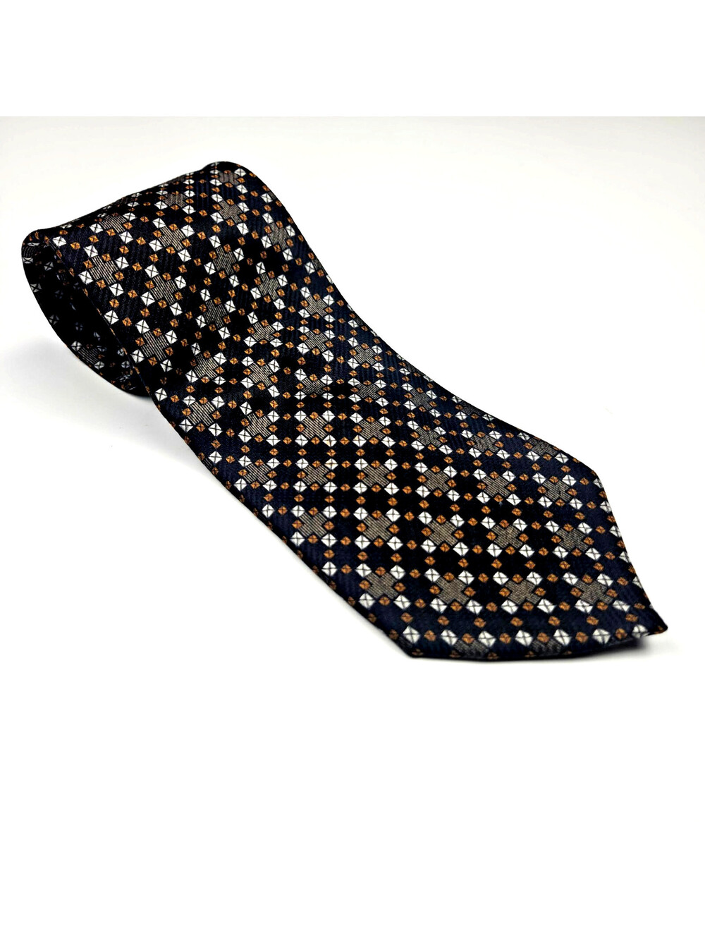 Valentino Cravatte Men's Silk Tie Black Gold White Geometric Handmade Italy Vtg